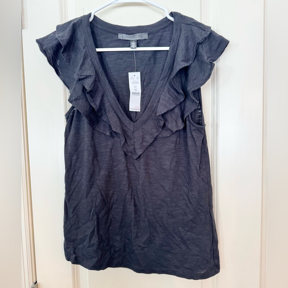 White House Black Market Black Ruffle V-Neck Sleeveless Top